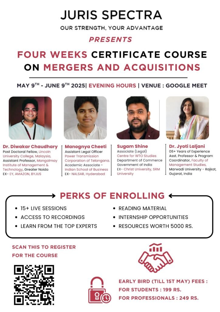 4 Weeks Certificate Course On M&A – Juris Spectra